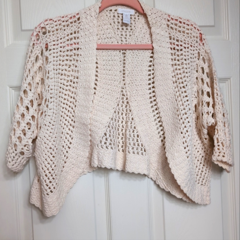 Chicos Cream Open-Knit Women's Cardigan Sweater Small